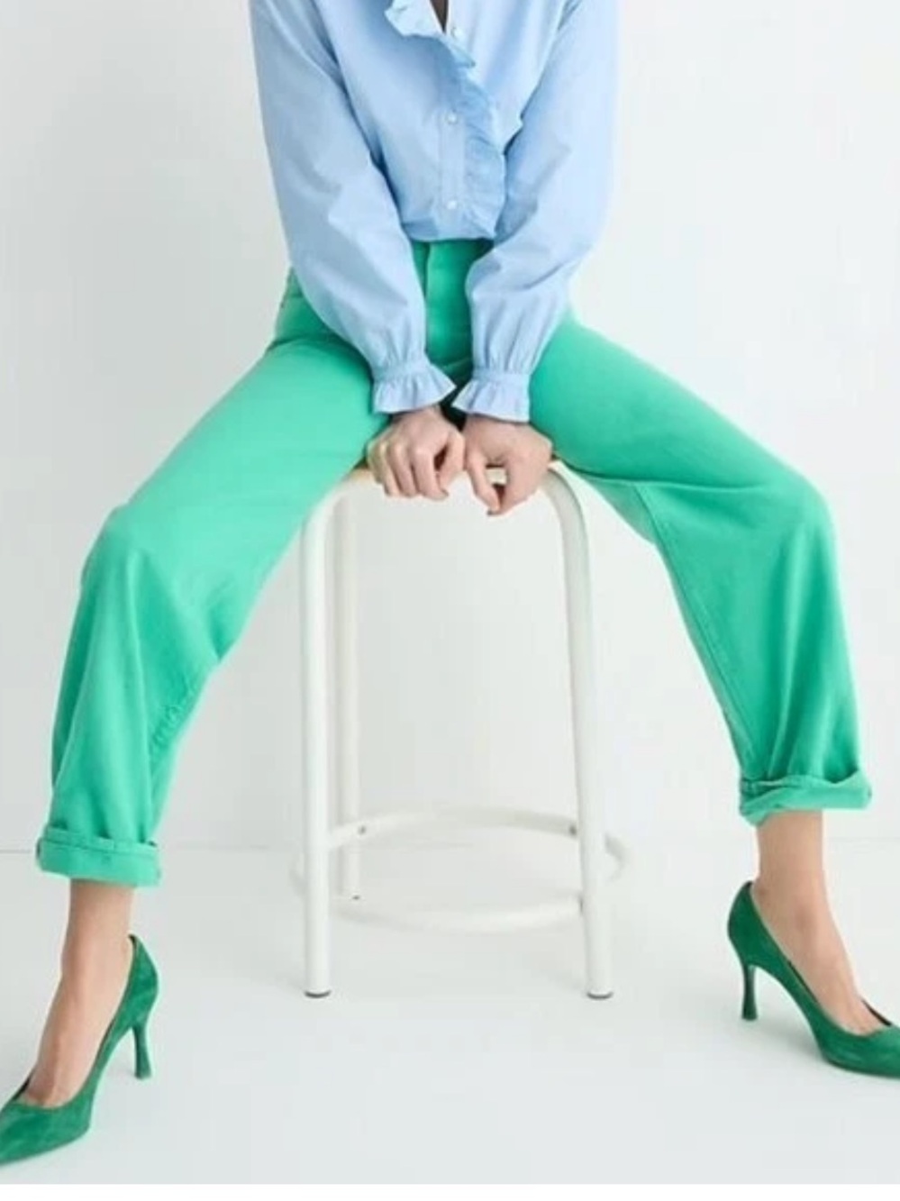 NWT J. Crew Mid-Rise Slouchy Straight Green Jeans Waist 26 - Picture 4 of 14